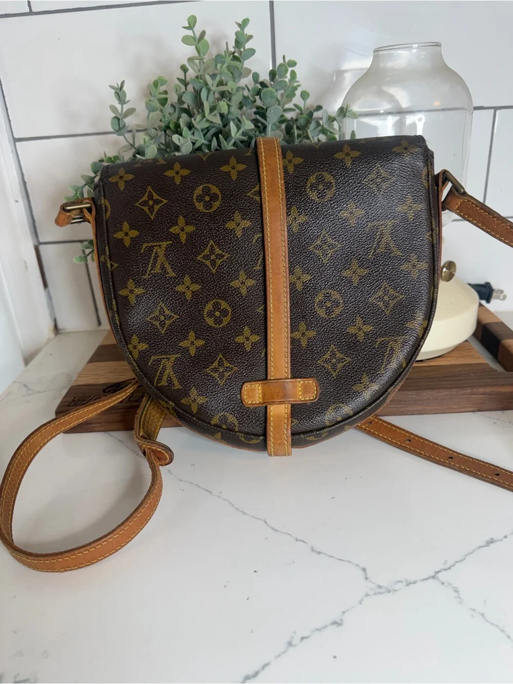 Vintage Louis Vuitton Monogram Crossbody Bag in Brown and Tan